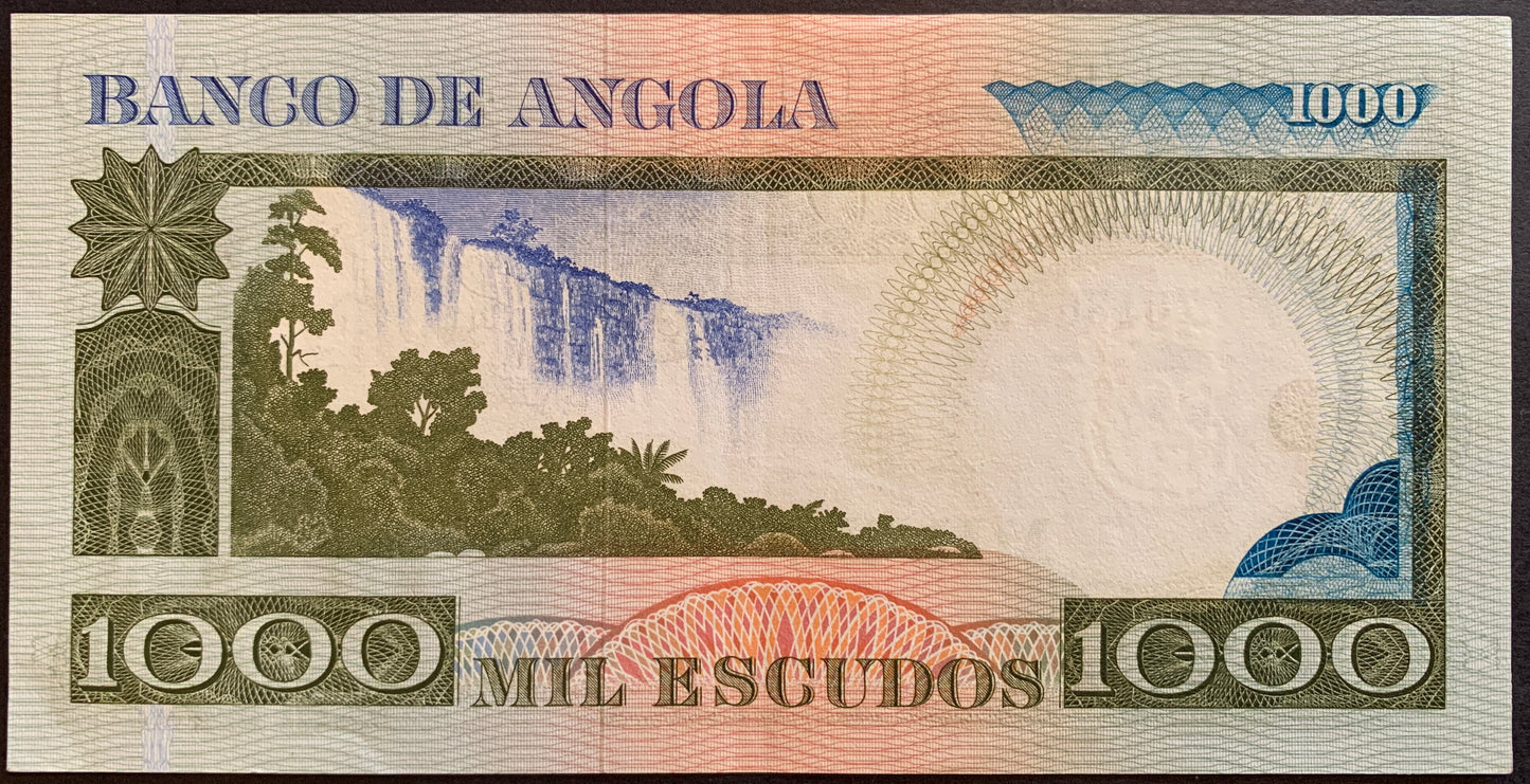 Angola 1000 Escudos 1973 P-108 vintage colonial currency collectible banknote with waterfall