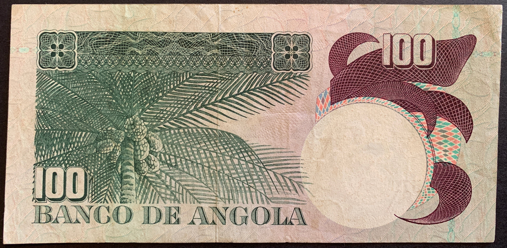 Angola 100 Escudos 1973 P-106 vintage colonial banknote with coconut palm tree