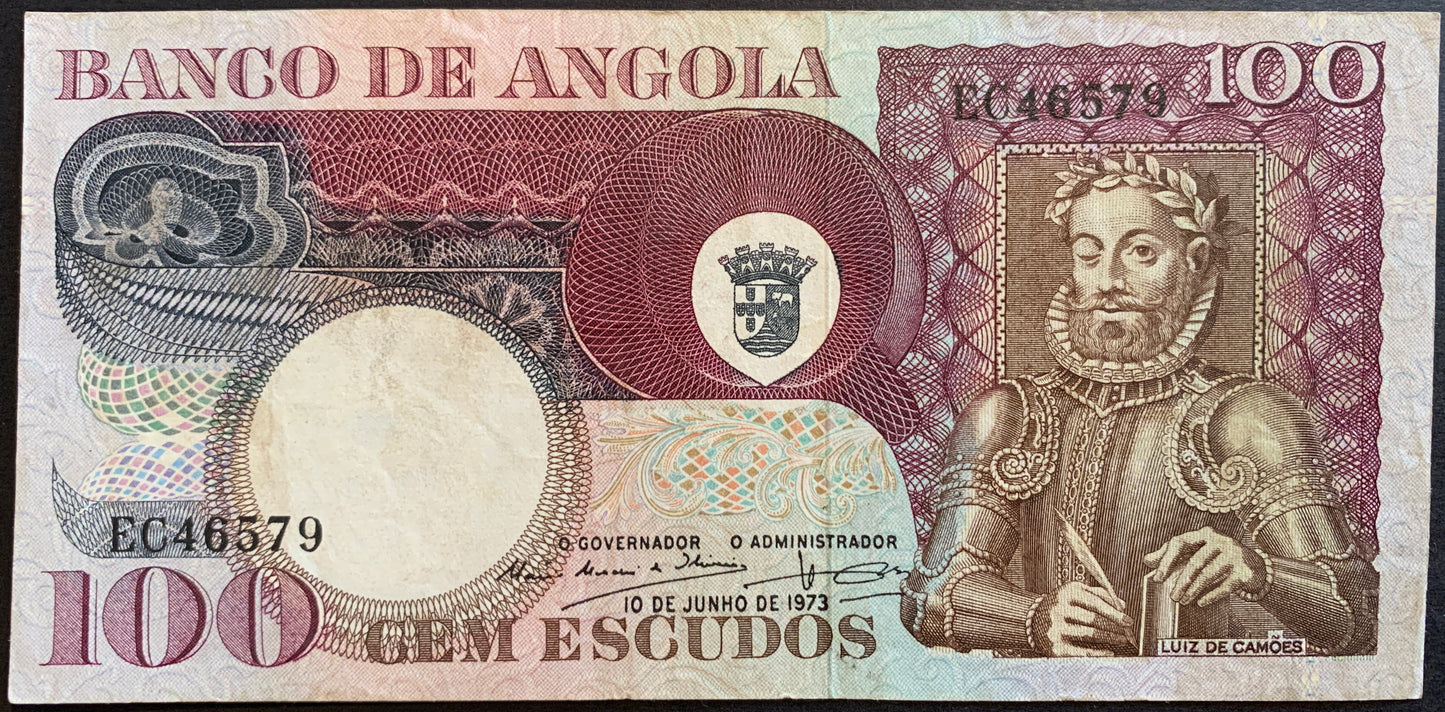 Angola 100 Escudos 1973 P-106 front vintage colonial banknote with portrait of man 