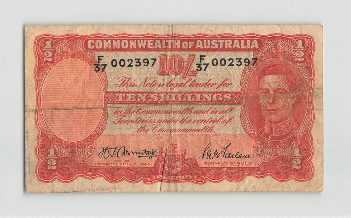 Australia 10 Shillings ND 1941-1948 P-25b King George VI banknote