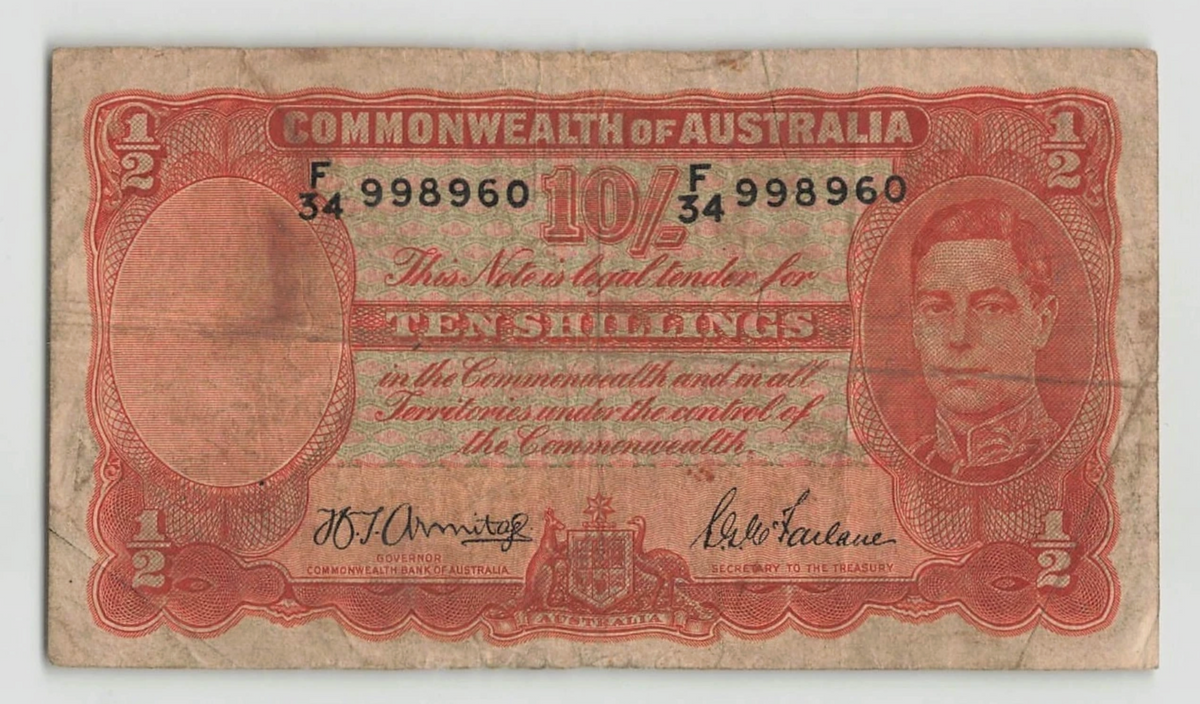 Australia 10 Shillings ND 1941-1948 P-25b King George VI banknote