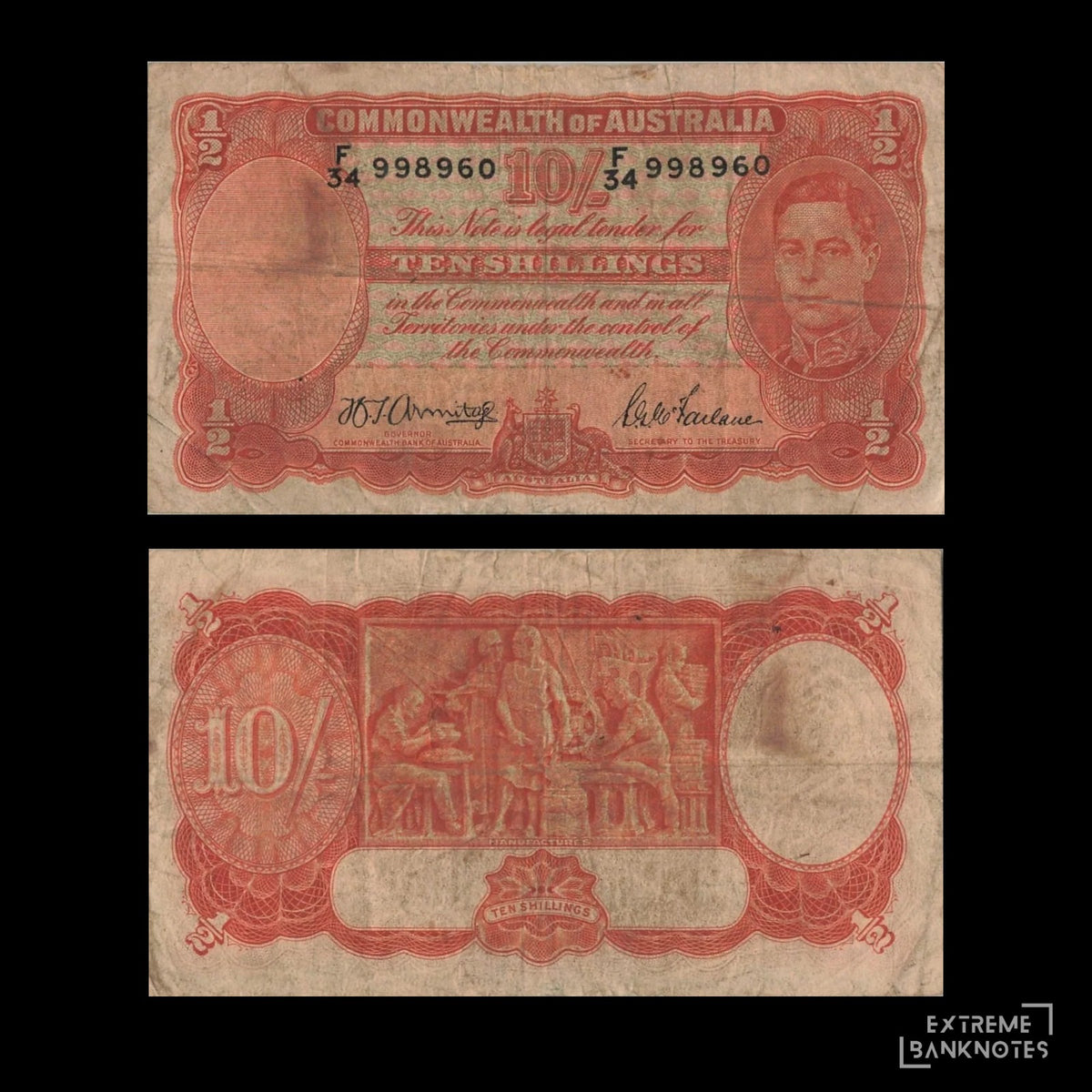 Australia 10 Shillings ND (1939-1941) P-25b F – front and back