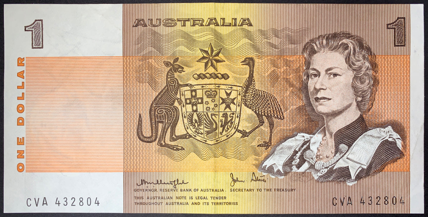 Australia 1 Dollar Banknote featuring Queen Elizabeth II, Australian coat of arms, kangaroo and emu, vintage paper money collectible