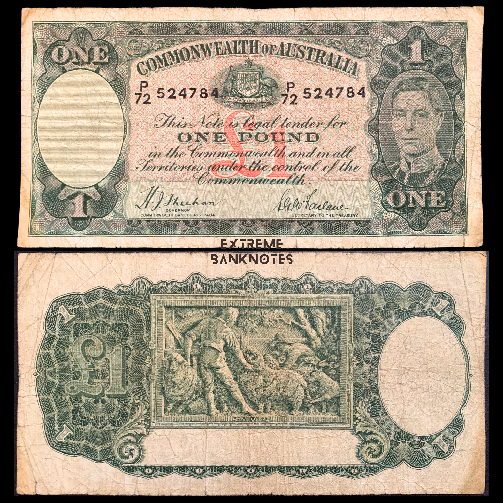 front and back of Australia 1 Pound ND (1938-1941) P-26a F collectible banknote