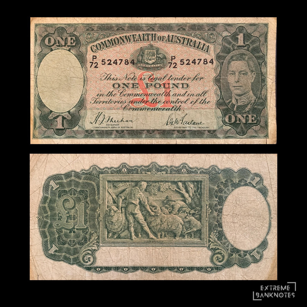 front and back of Australia 1 Pound ND (1938-1941) P-26a F collectible banknote