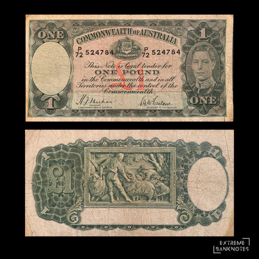 front and back of Australia 1 Pound ND (1938-1941) P-26a F collectible banknote