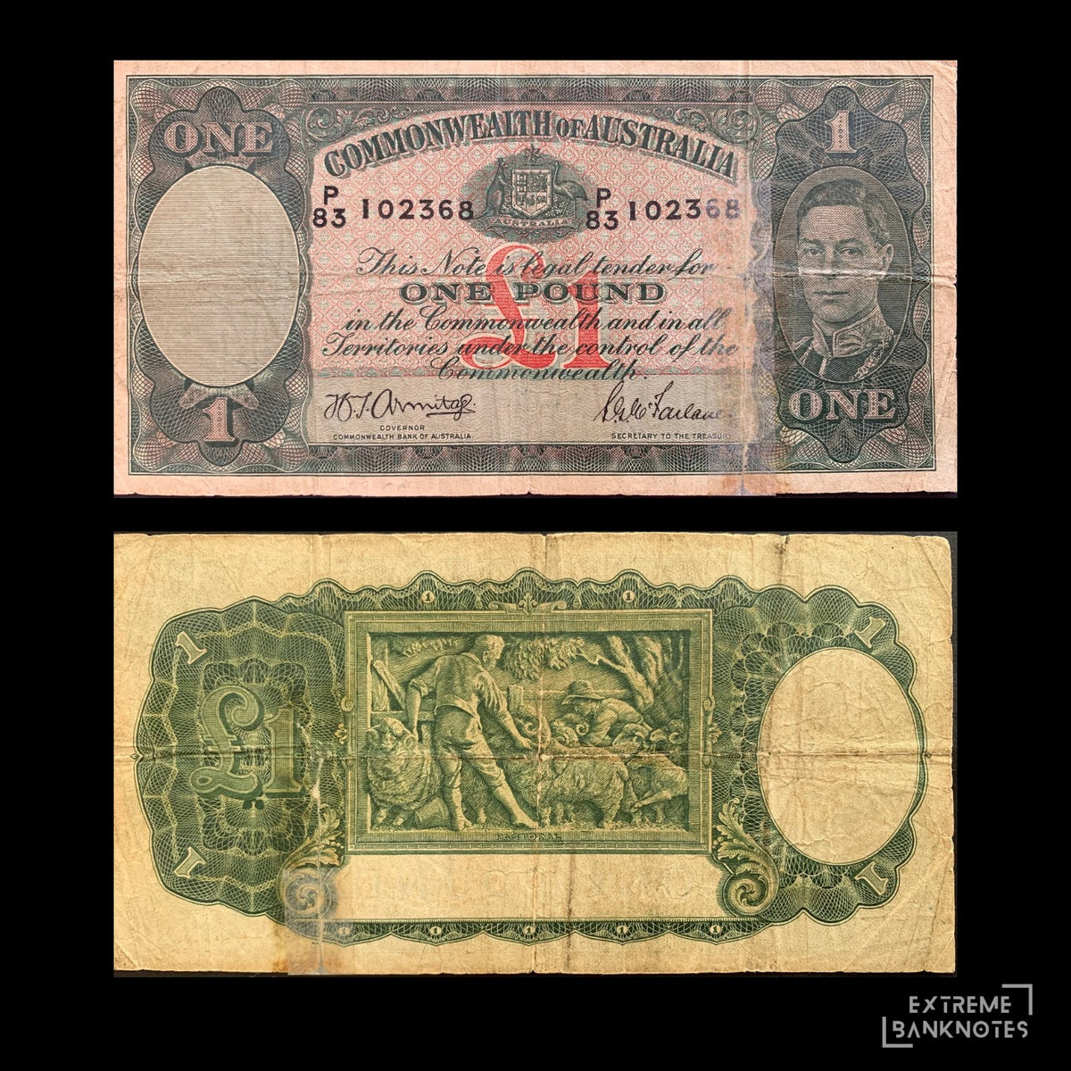 Australia 1 Pound ND (1941-1948) P-26b VG – front and back