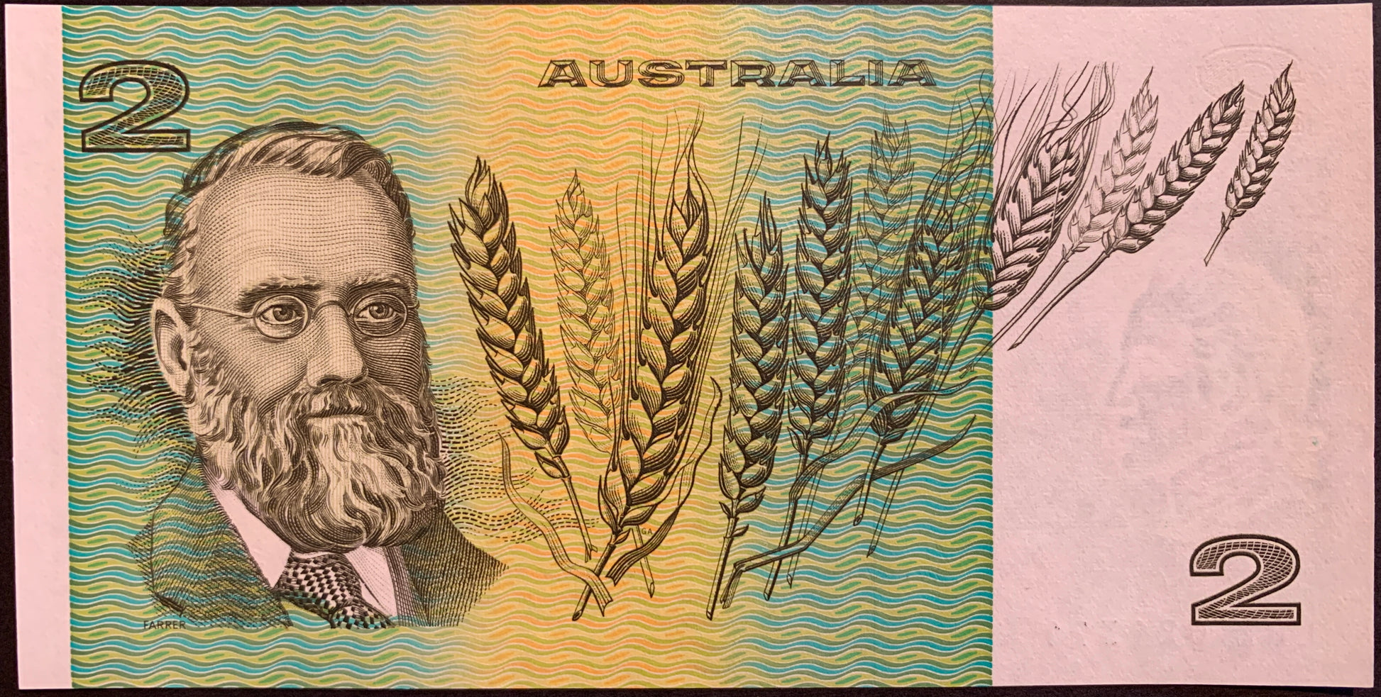 back of Australia 2 Dollars ND (1985) P-43e UNC collectible banknote with wheath and portrait