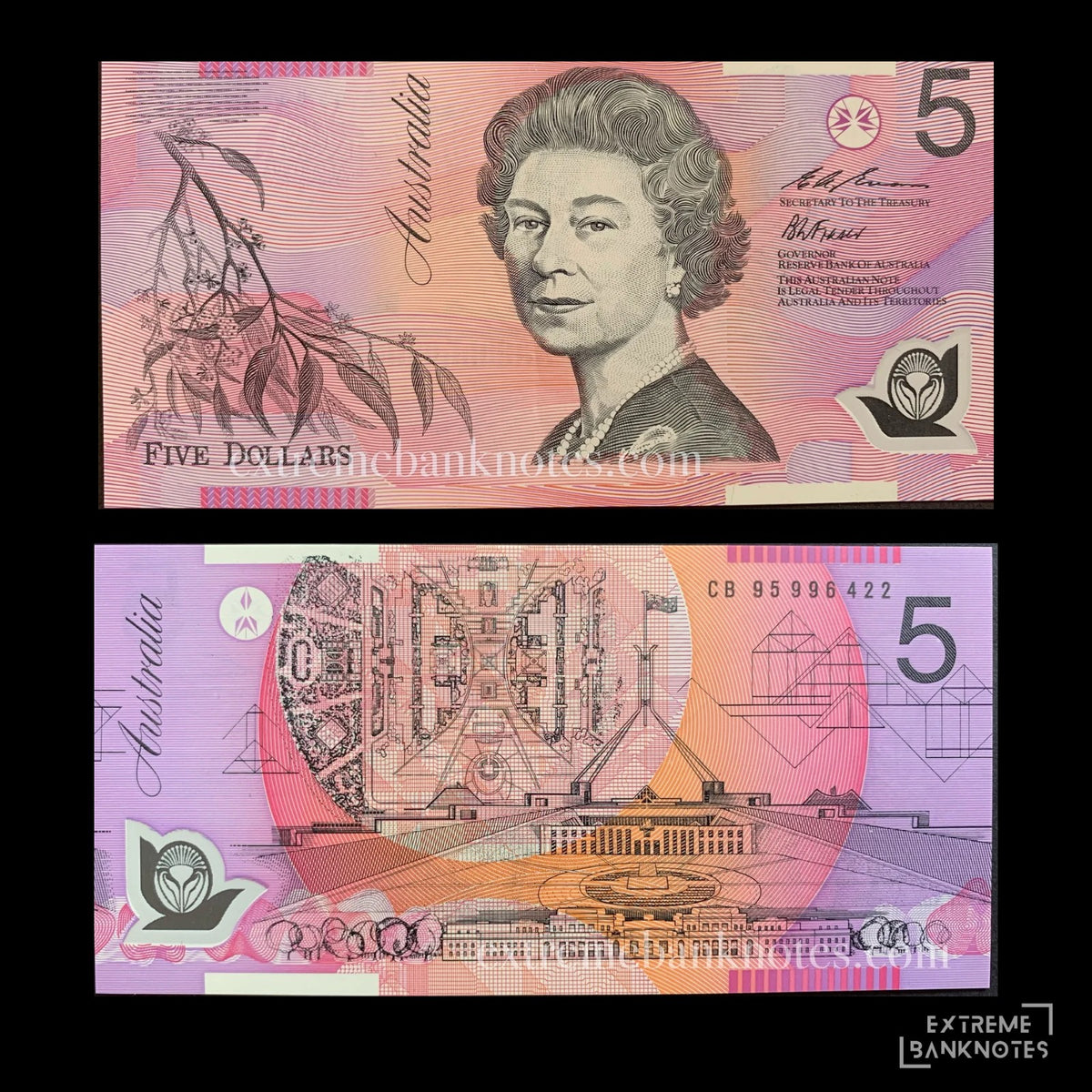 Australia 5 Dollars 1995 P-51a XF – front and back