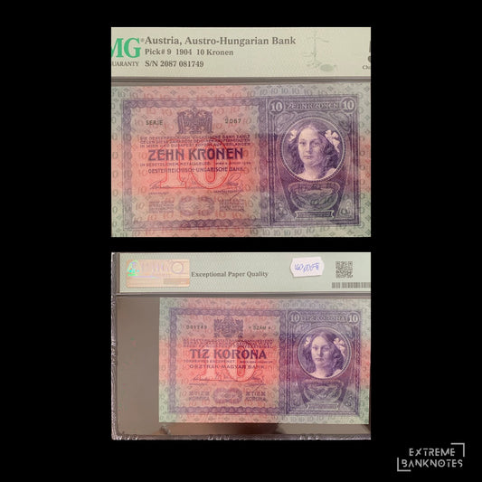 Autro-Hungary 10 Kronen 1904 P-9 PMG 58 choice AUNC EPQ – front and back