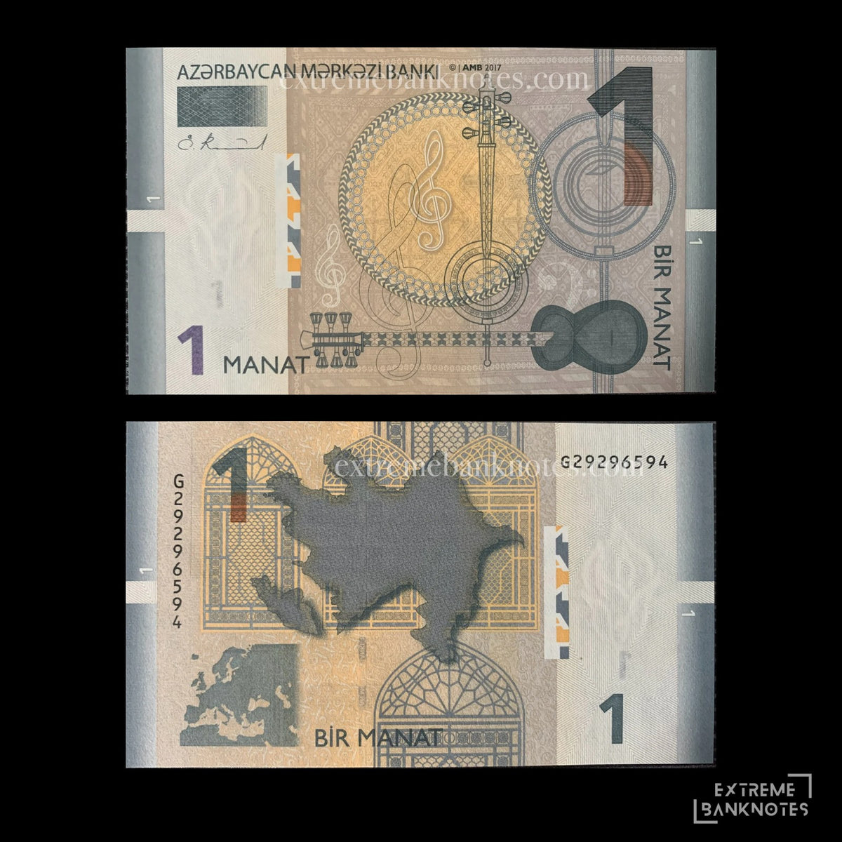 Azerbaijan 1 Manat 2017 P-31 UNC – front and back