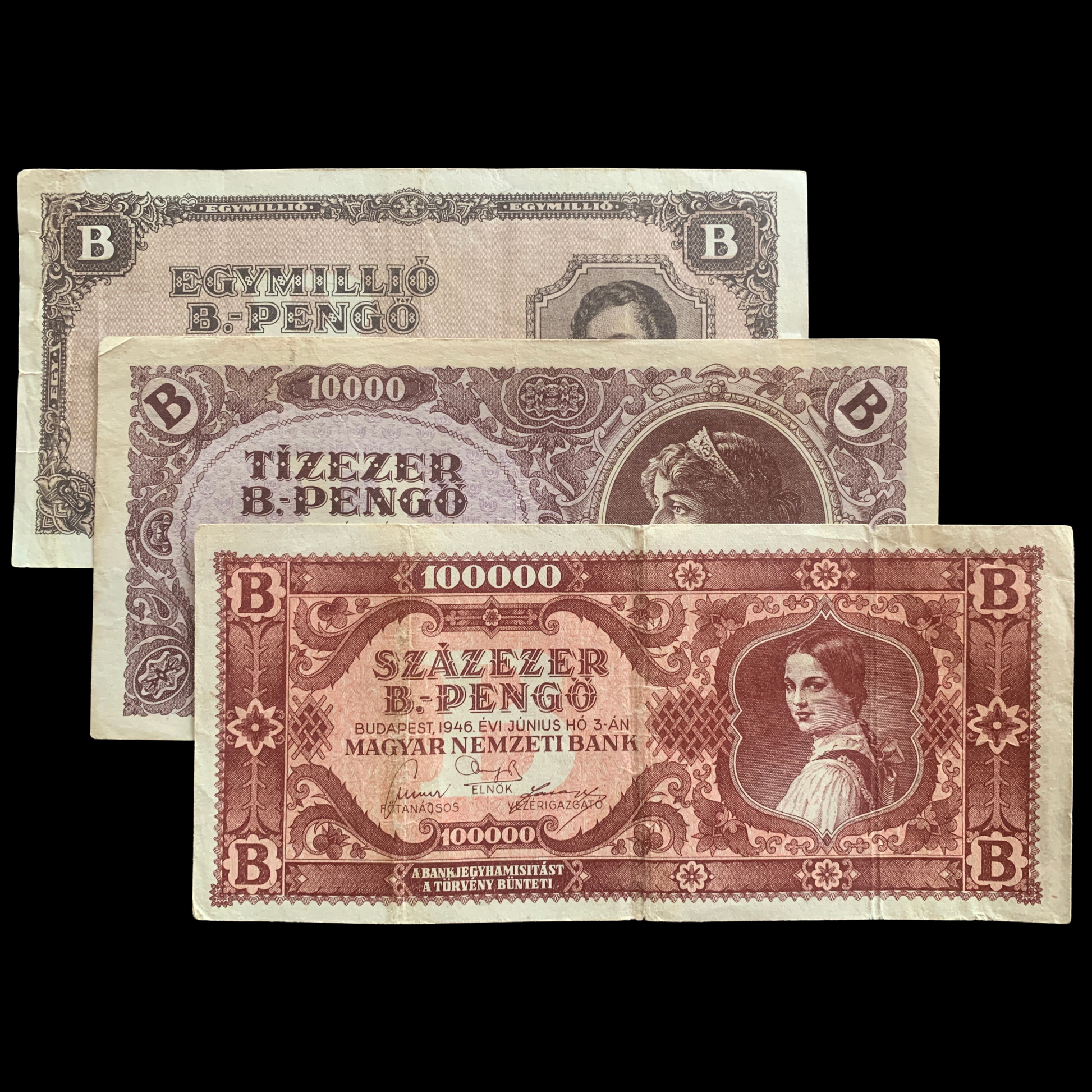 Hungary B.-Pengő Vintage Hyperinflationary Banknote Bundle F-VF 1946