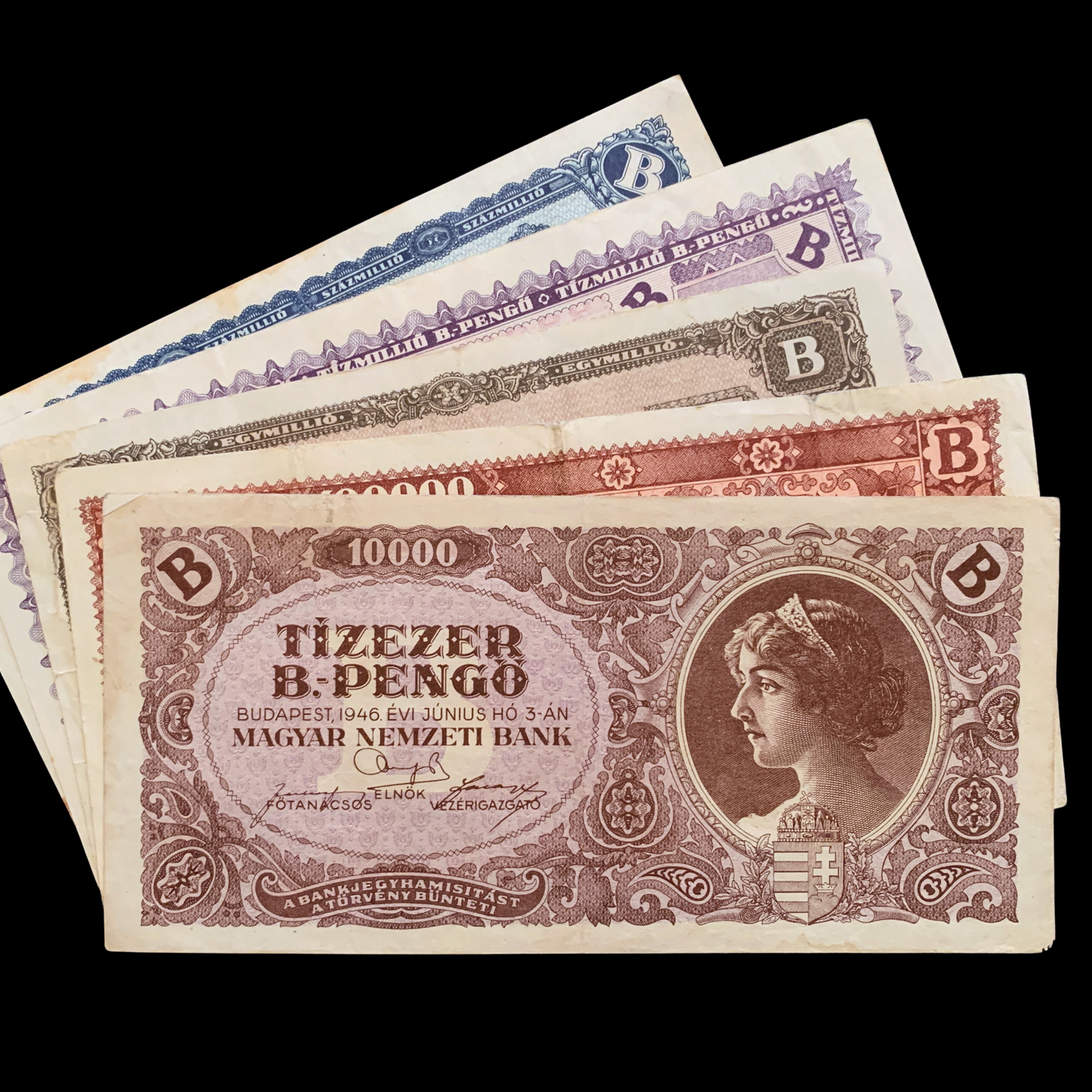 Hungary B.-Pengő Complete Hyperinflationary Vintage Banknote Bundle F-XF 1946