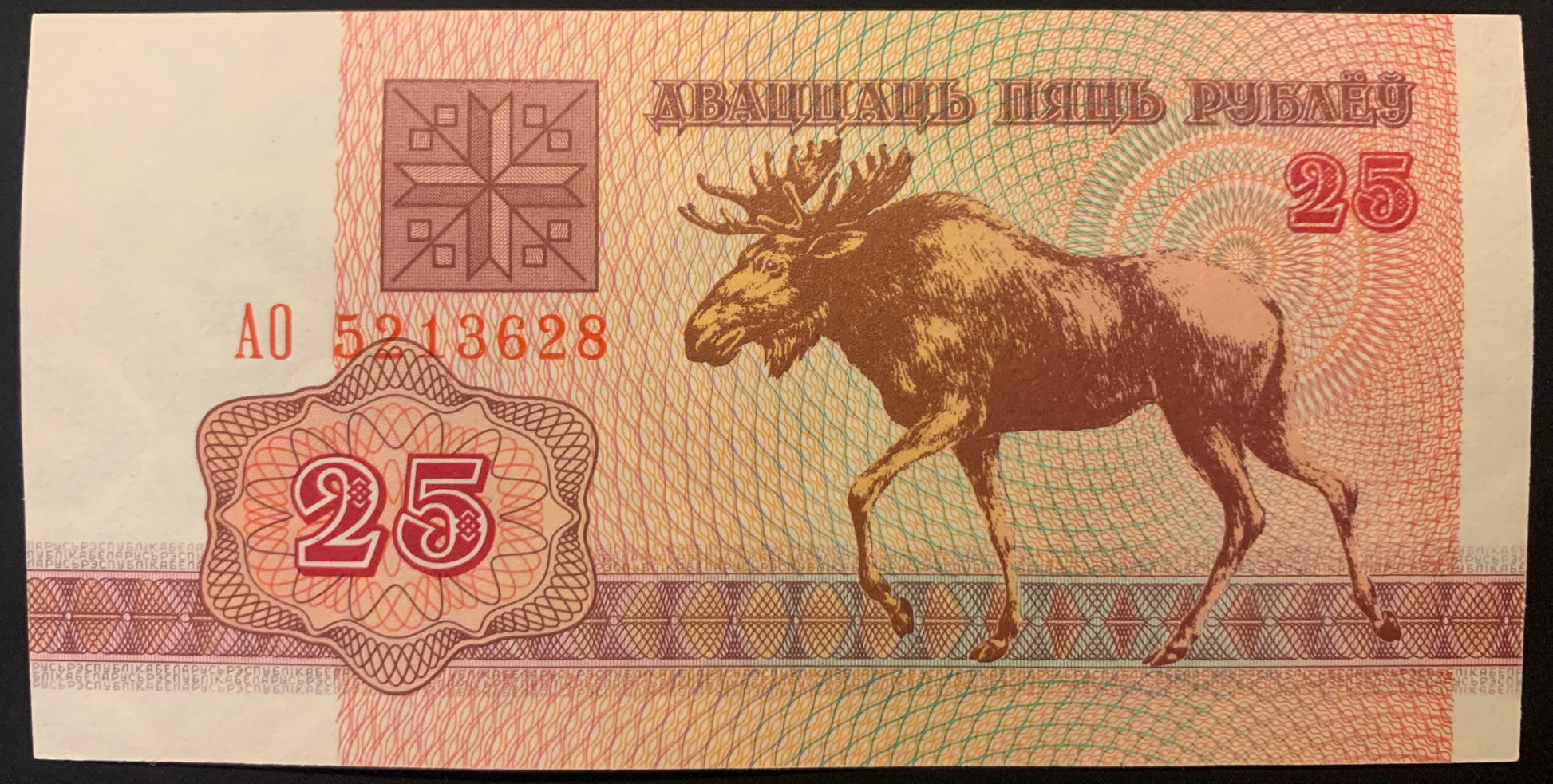 Belarus 25 Roubles 1992 P-6 UNC collectible banknote with moose