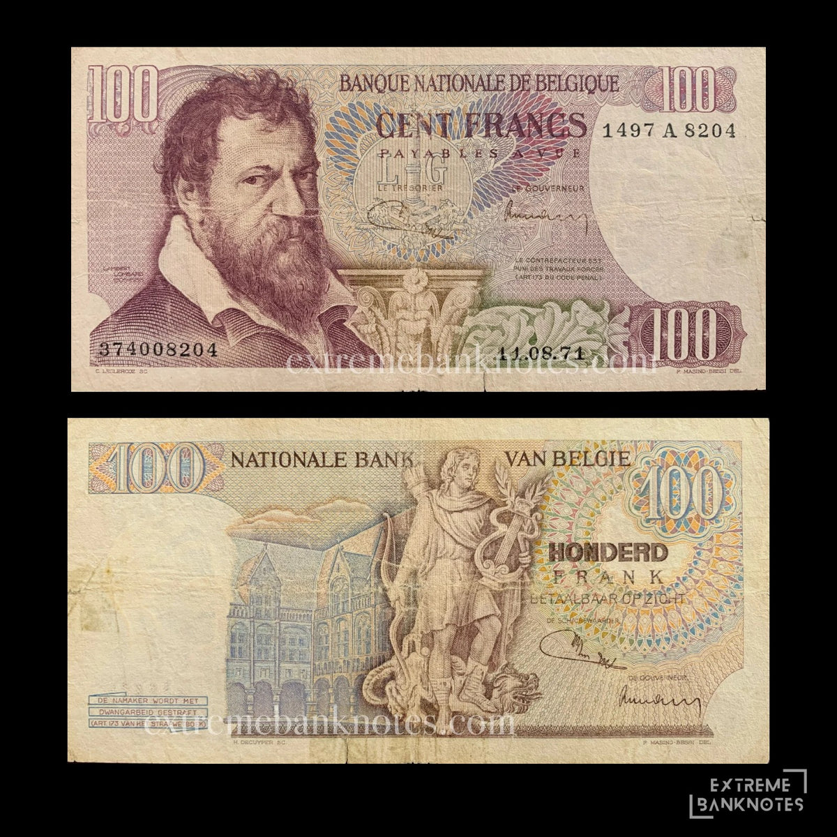 Belgium 100 Frank 1971 P-134b F – front and back