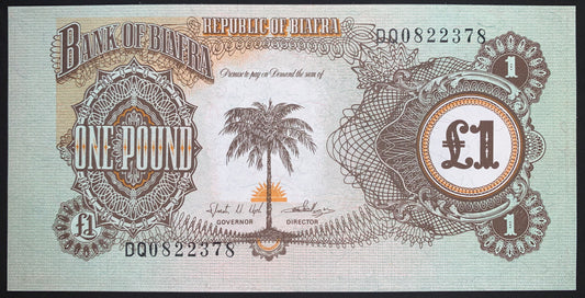 Biafra, Nigeria 1 Pound ND (1968-1969) P-5a UNC african collectible vintage banknote with palm tree and sunset