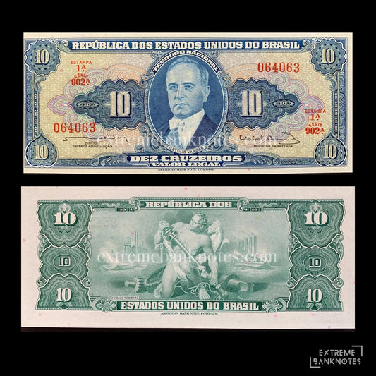 Brazil 10 Cruzeiros ND (1963) P-167b UNC – front and back