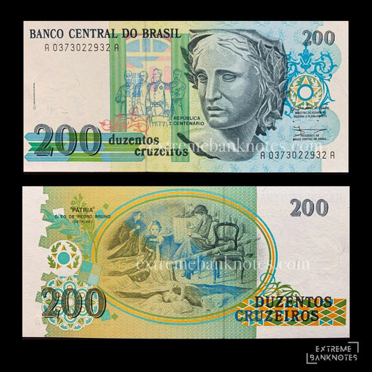 Brazil 200 Cruzeiros ND (1990) P-229 UNC – front and back