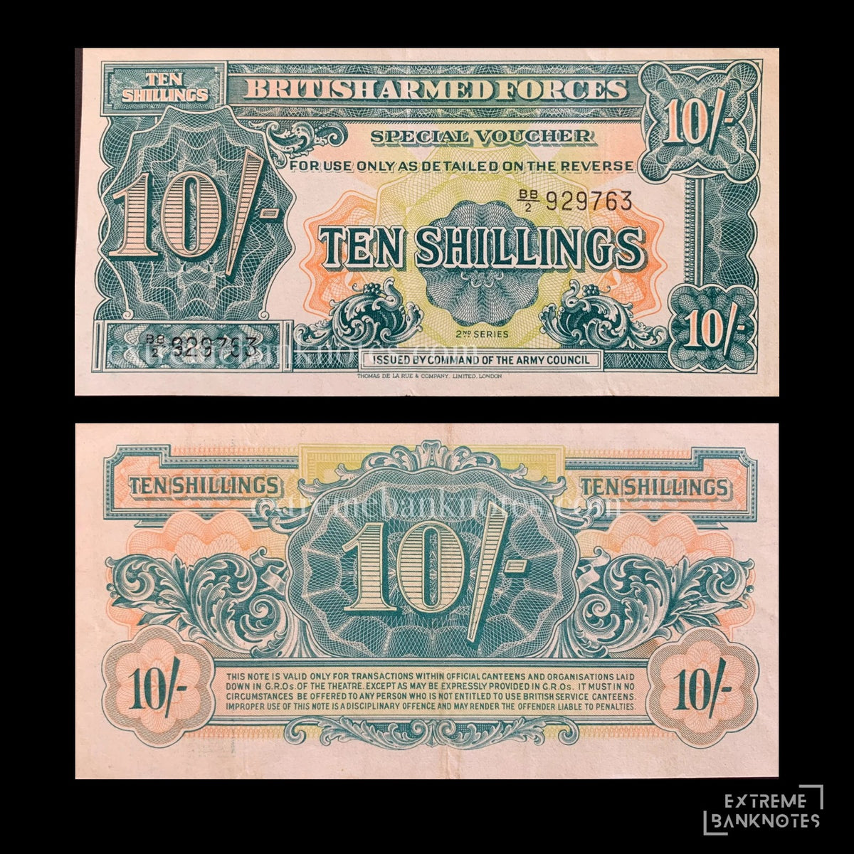 British Armed Forces 10 Shillings ND (1948) P-M21 VF – front and back