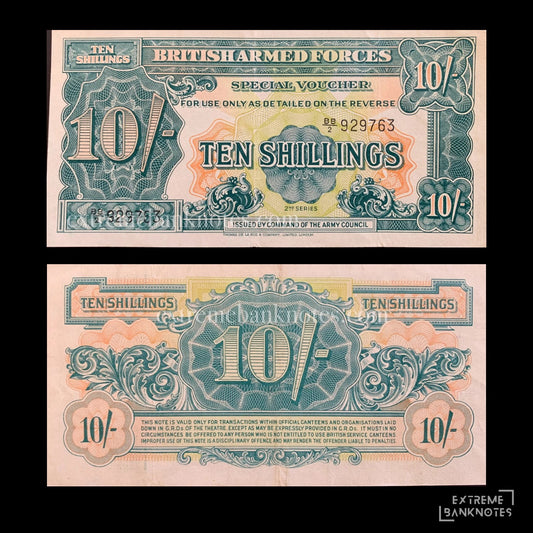 British Armed Forces 10 Shillings ND (1948) P-M21 VF – front and back