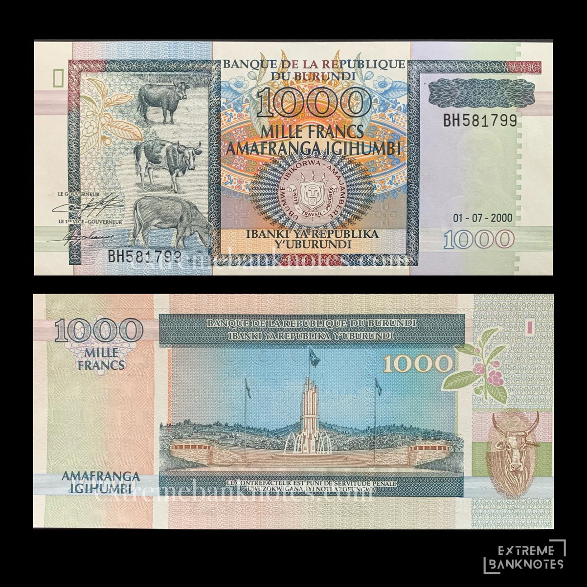 Burundi 1000 Francs 2000 P-39c UNC – front and back