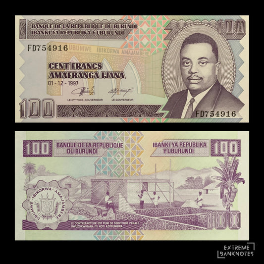Burundi 100 Francs 1997 P-37b UNC – front and back