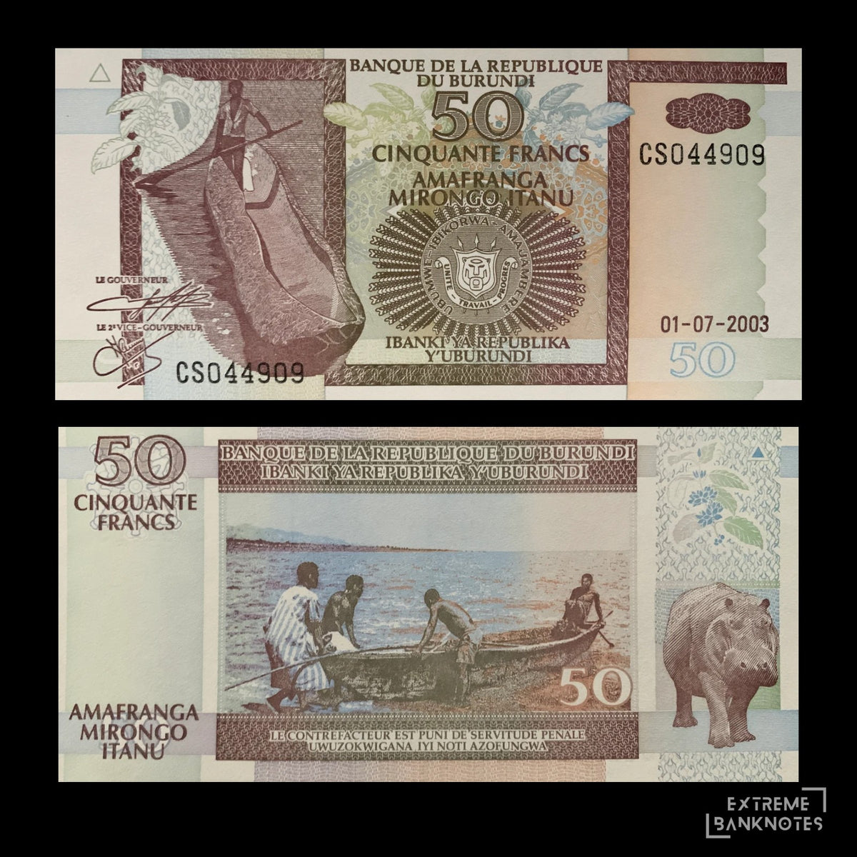 Burundi 50 Francs 2003 P-36d UNC – front and back