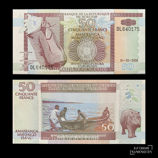 Burundi 50 Francs 2006 P-36f UNC – front and back