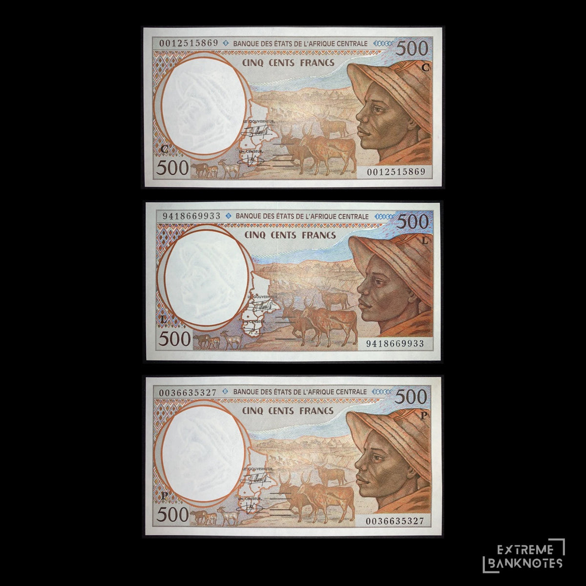 Central African States 500 Francs UNC – Gabon, Congo, Chad Bundle