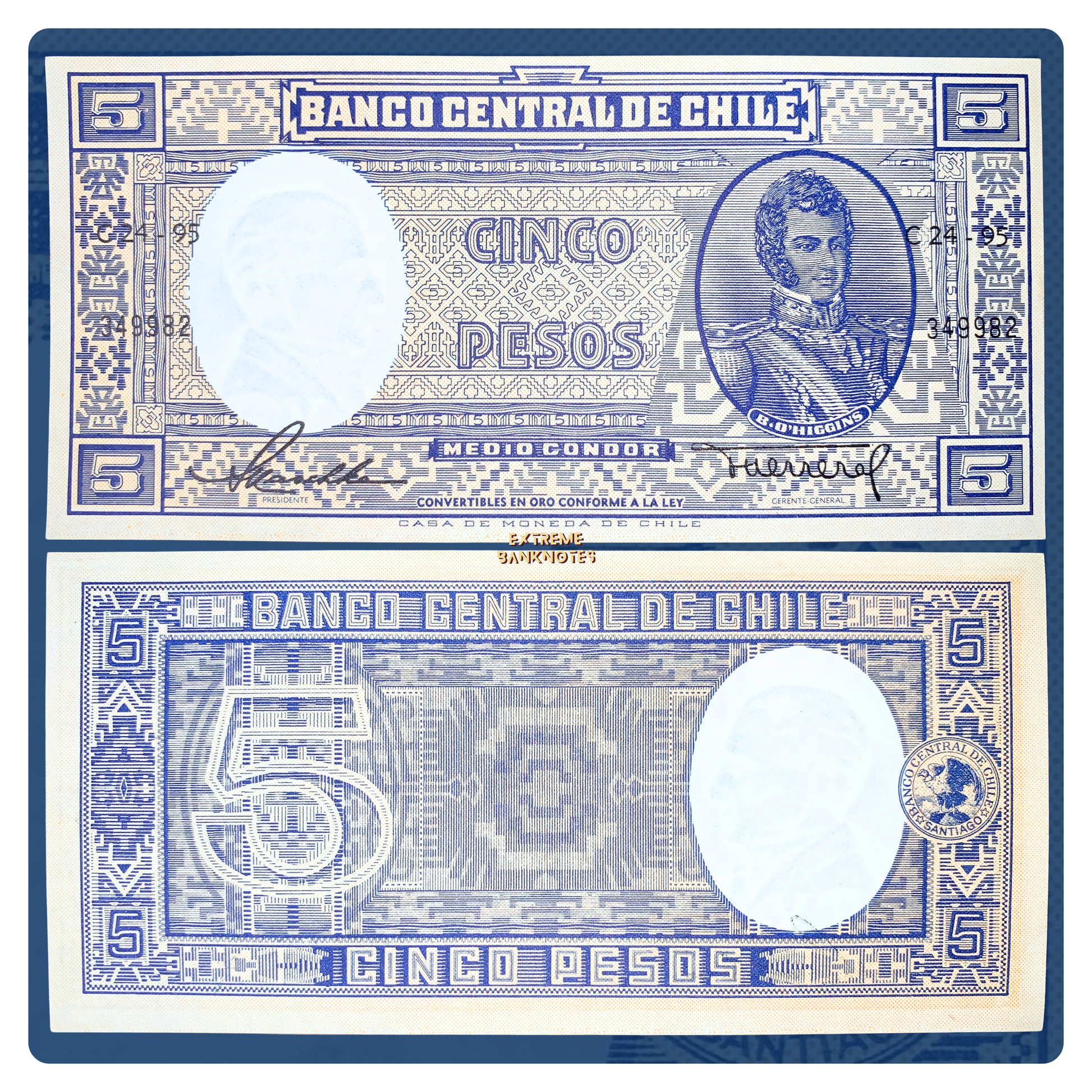 front and back of Chile 5 Pesos ND (1958-1959) P-119 UNC collectible vintage banknote