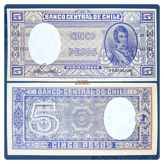 front and back of Chile 5 Pesos ND (1958-1959) P-119 UNC collectible vintage banknote