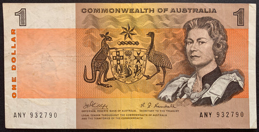 Commonwealth of Australia 1 Dollar ND (1969-1971) P-37c VF vintage collectible banknote with portrait of Queen Elizabeth II and coat of arms of Australia