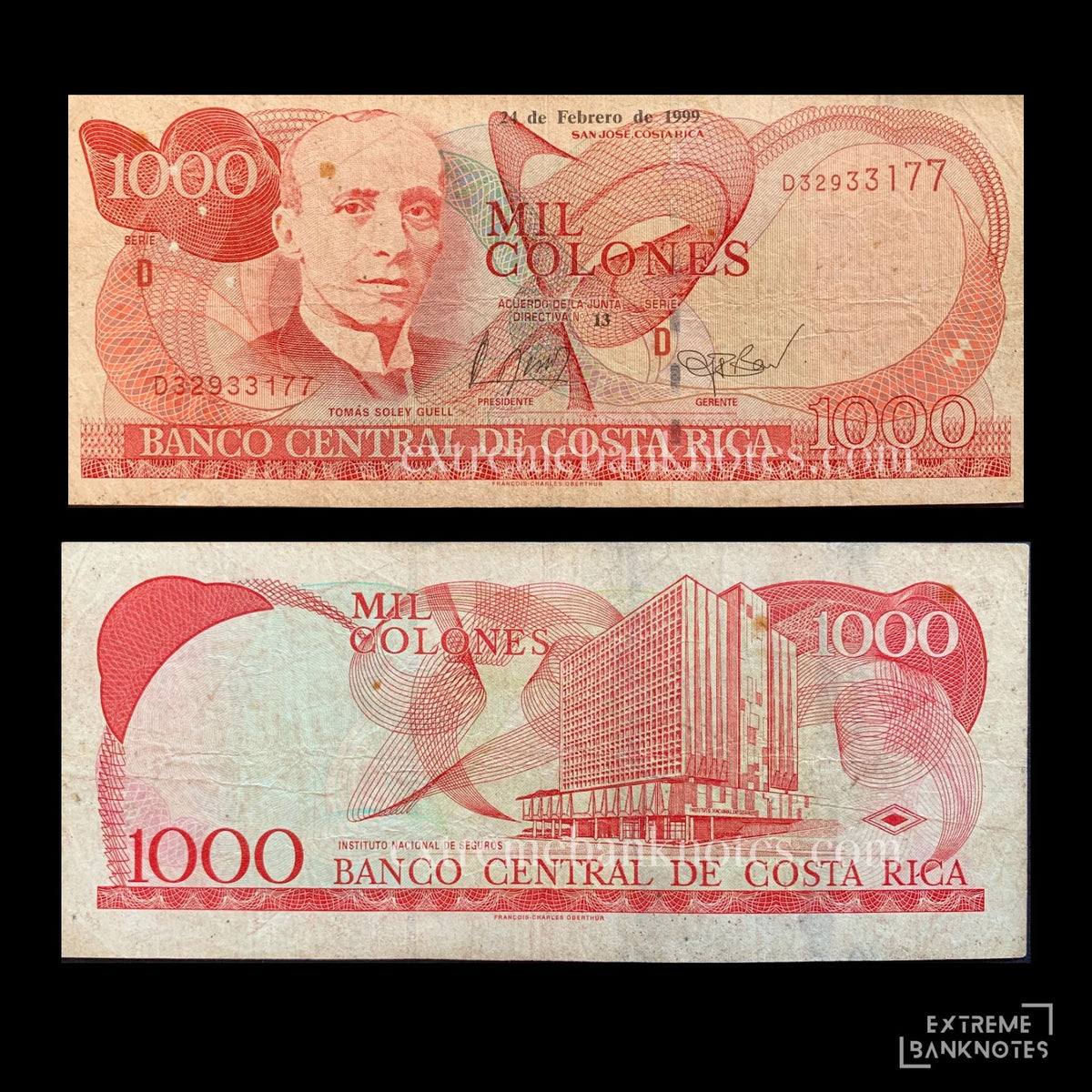 Costa Rica 1000 Colones 1999 P-264c VF – front and back