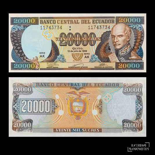 Ecuador 20000 Sucres 1999 P-129 AK UNC – front and back