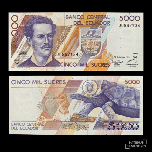 Ecuador 5000 Sucres 1999 P-128c UNC – front and back
