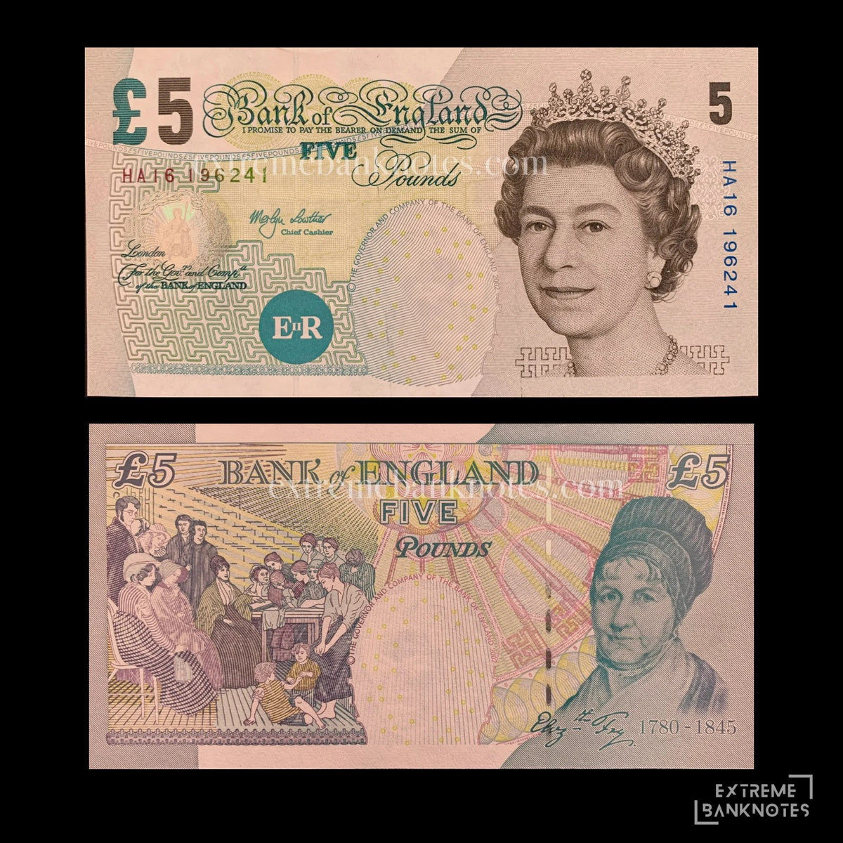England 5 Pounds ND (2002) P-391a AUNC – front and back