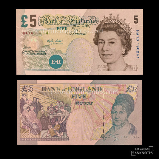 England 5 Pounds ND (2002) P-391a AUNC – front and back