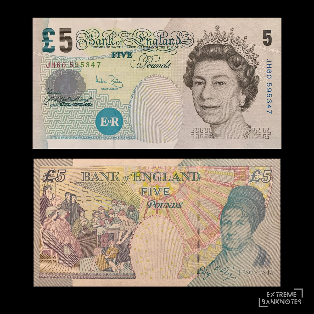 front and back of England 5 Pounds ND (2004-2011) P-391c UNC collectible banknote