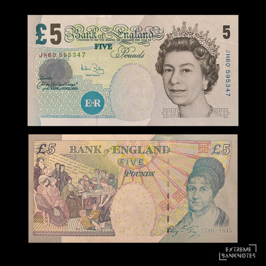front and back of England 5 Pounds ND (2004-2011) P-391c UNC collectible banknote