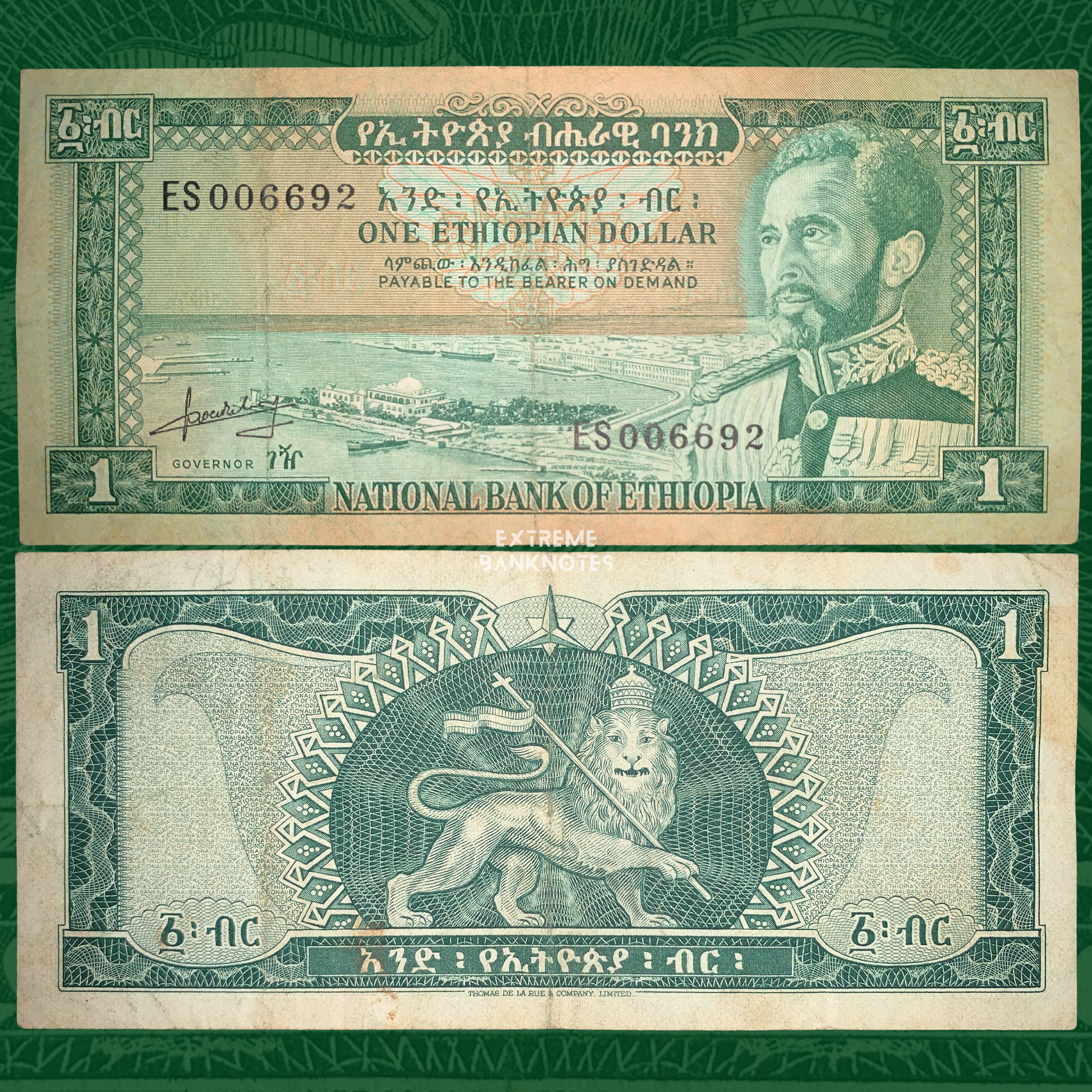 front and back of Ethiopia 1 Birr / Ethiopian Dollar ND (1966) P-25 collectible vintage african banknote