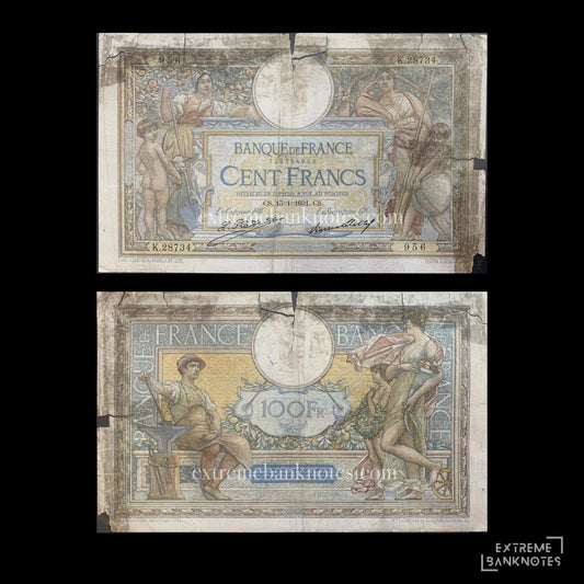 France 100 Francs 1936 P-78b fair – front and back