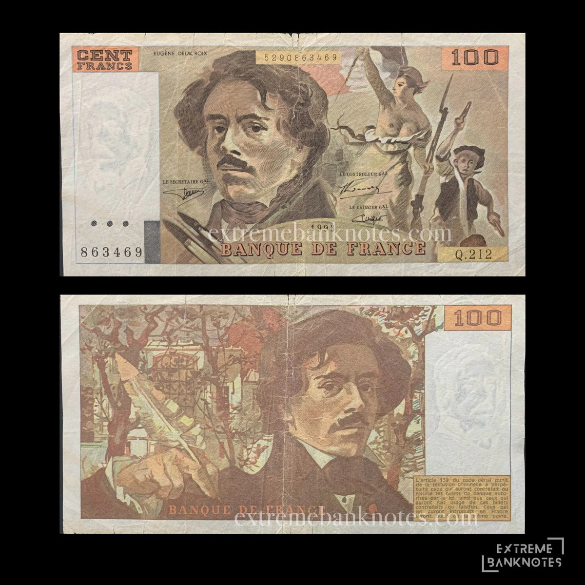 France 100 Francs 1993 P-154g VG – front and back