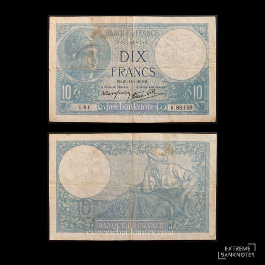 France 10 Francs 1940 P-84 VF – front and back