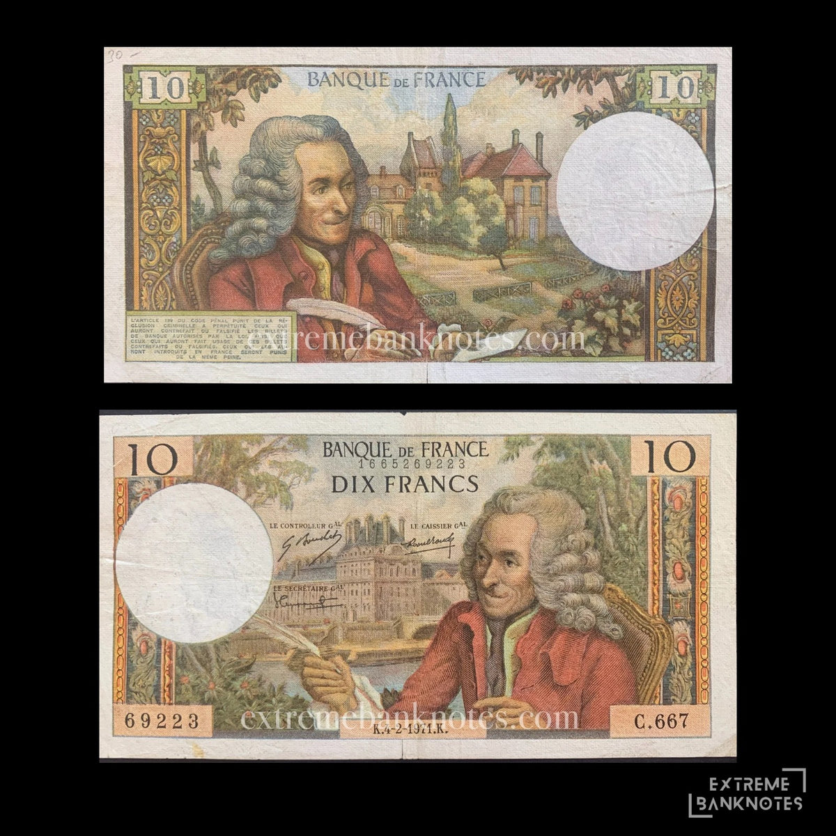 France 10 Francs 1971 P-147c F – front and back