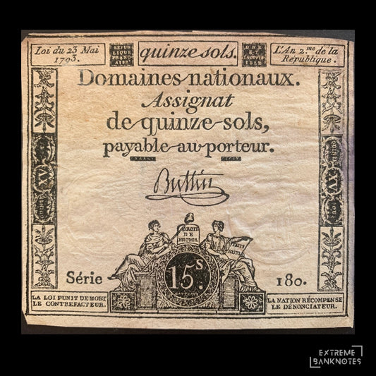 France 15 Sols Assignat 1793 P-A69 VF