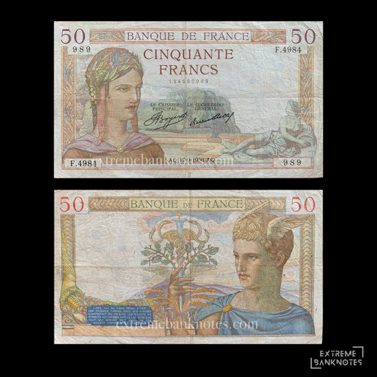 France 50 Francs 1935/36 P-81 F+ – front and back