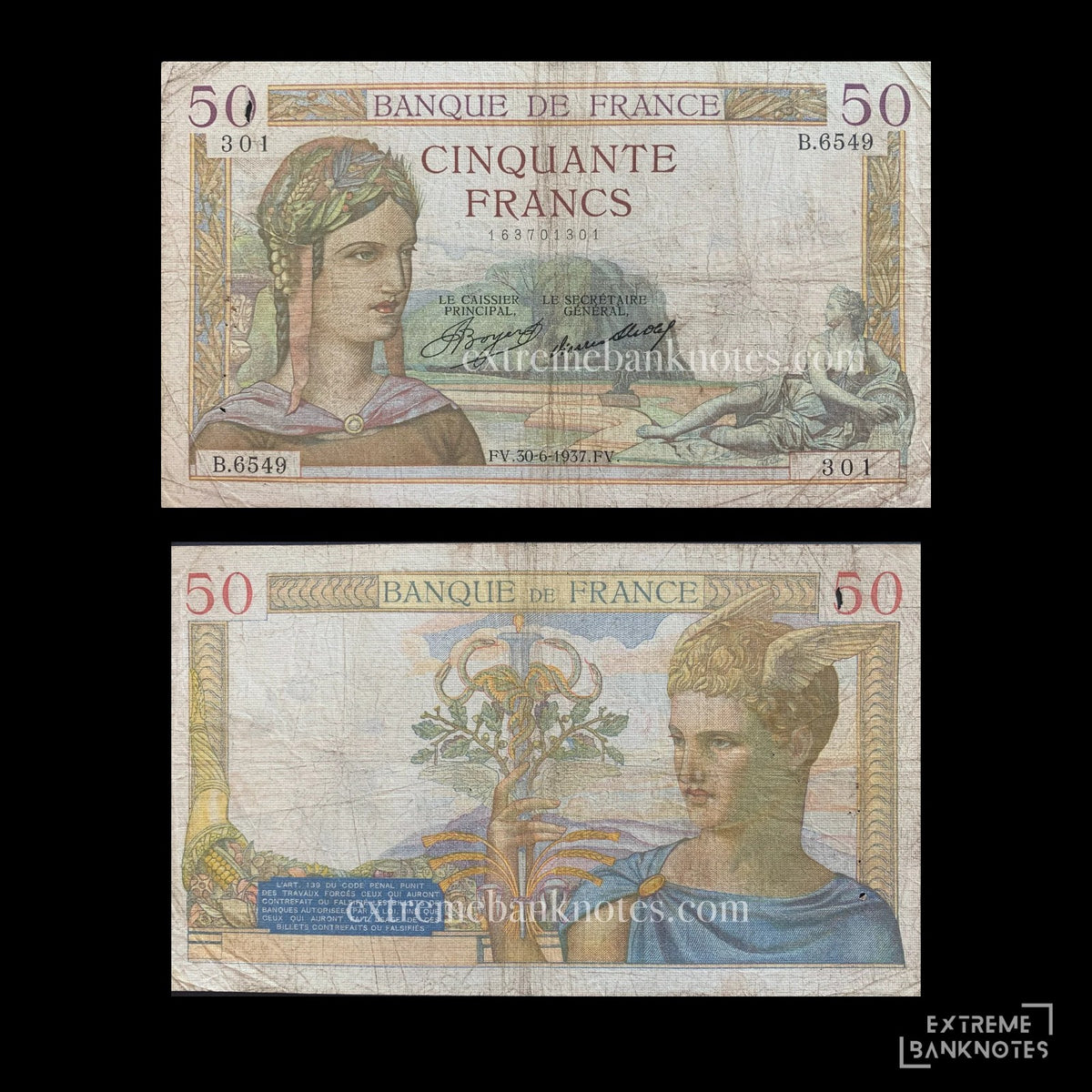 France 50 Francs 1937 P-81 G – front and back