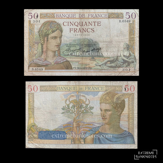 France 50 Francs 1937 P-81 G – front and back