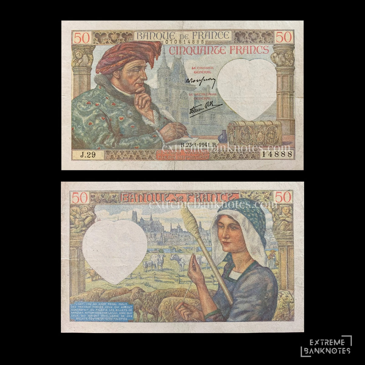 France 50 Francs 1941 P-93 F – front and back
