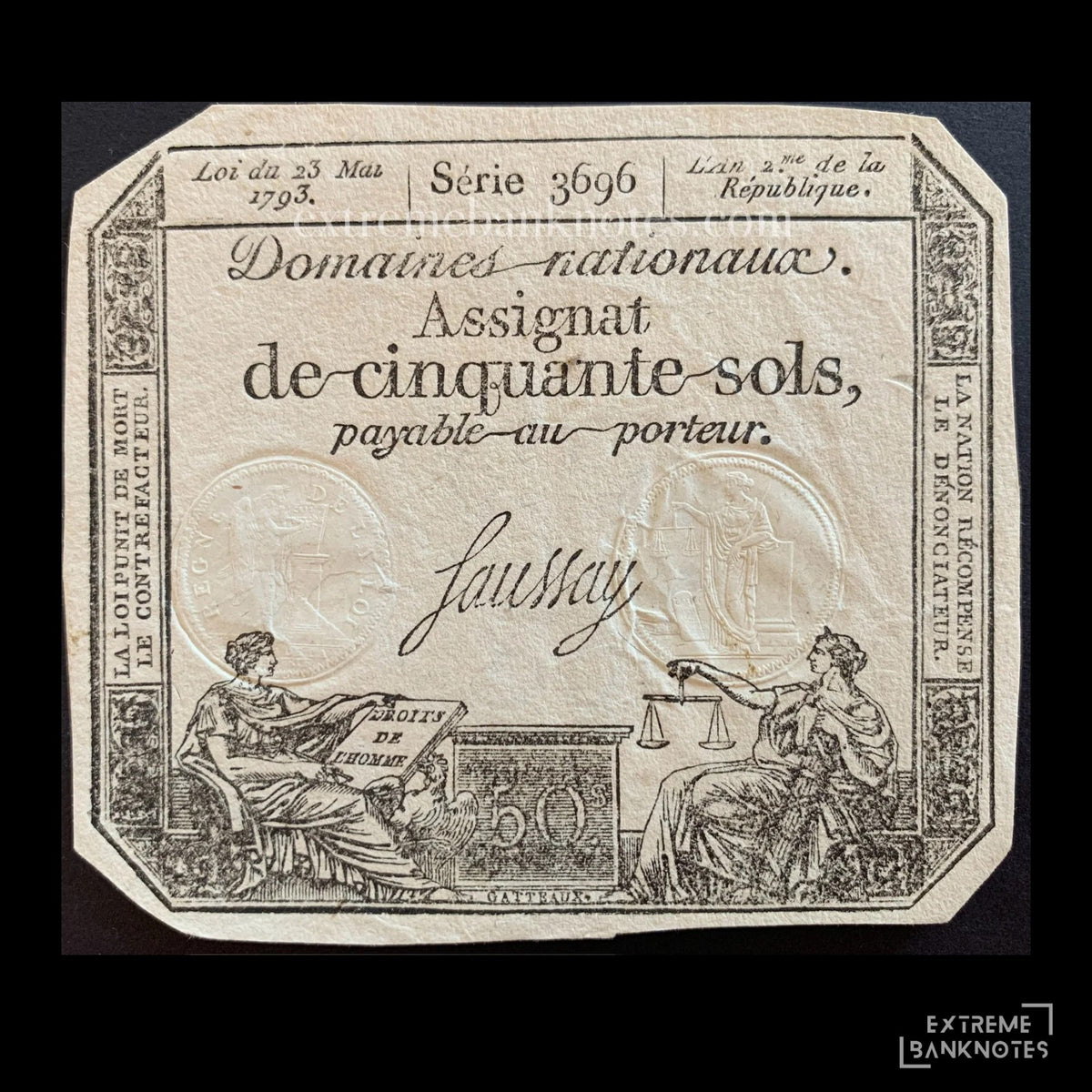 France 50 Sols Assignat 1793 P-A70b VF